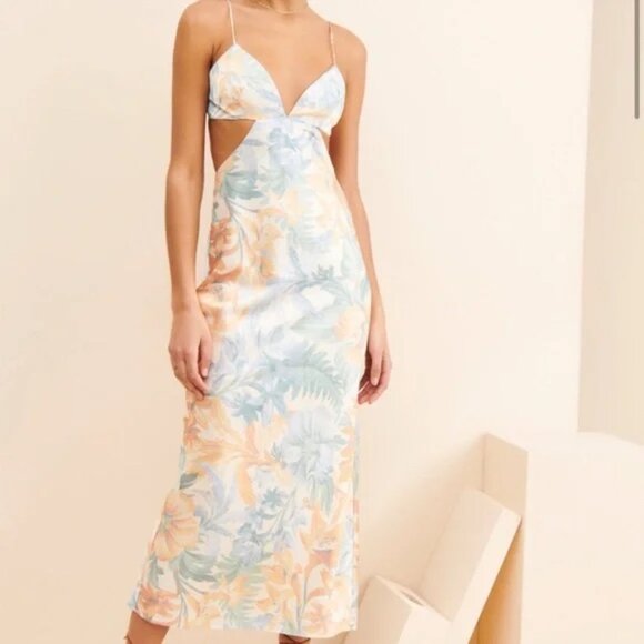 Anthropologie Significant Other Open BackFloral Tropical Jacy‎ Dress Size US 10 - Picture 1 of 12